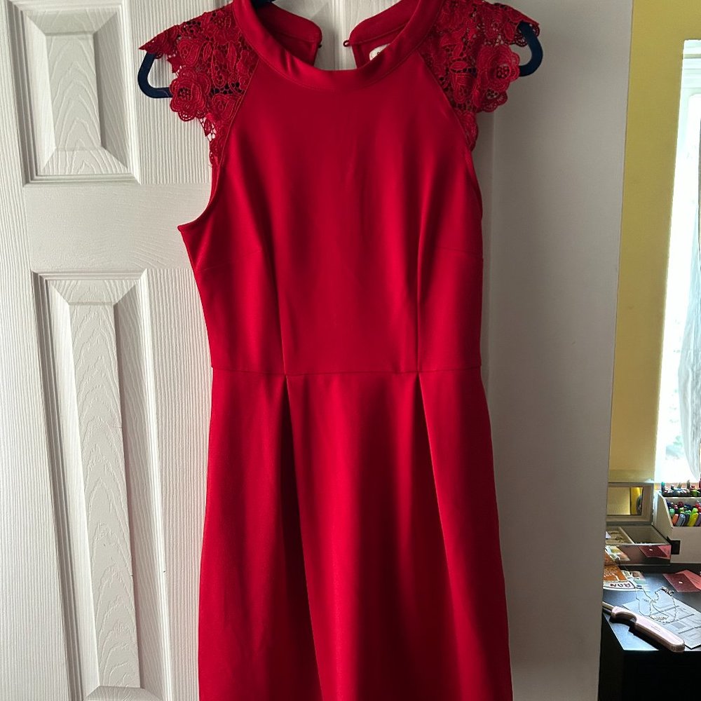 Speechless Red Lace Shoulder Dress